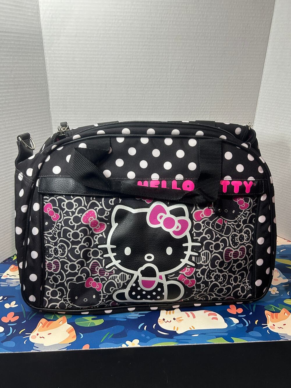 Sanrio 2013 Hello Kitty Pink Black Polka Dots Duffle Bag